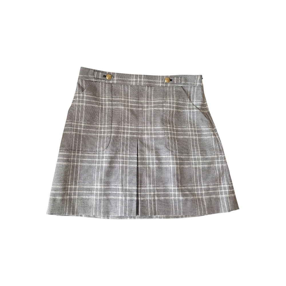 Banana Republic Grey Plaid A-Line Front Pleat Retro 90s Mini Skirt Size 8